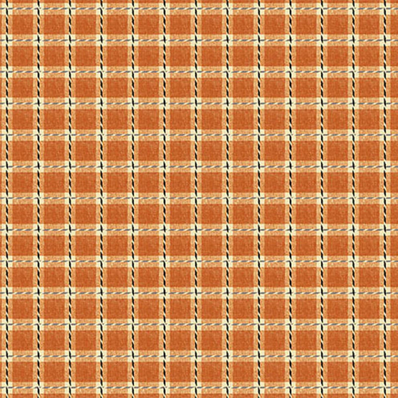 Orange, cream, and black plaid fabric