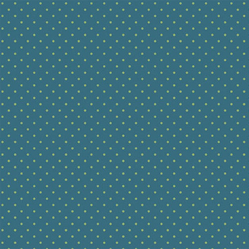 Blue fabric with small yellow dots.