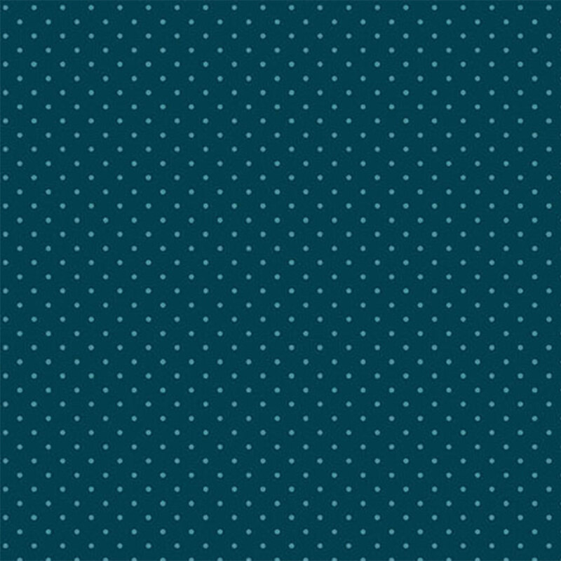 Blue fabric with a regular pattern of small teal dots evenly spaced throughout.