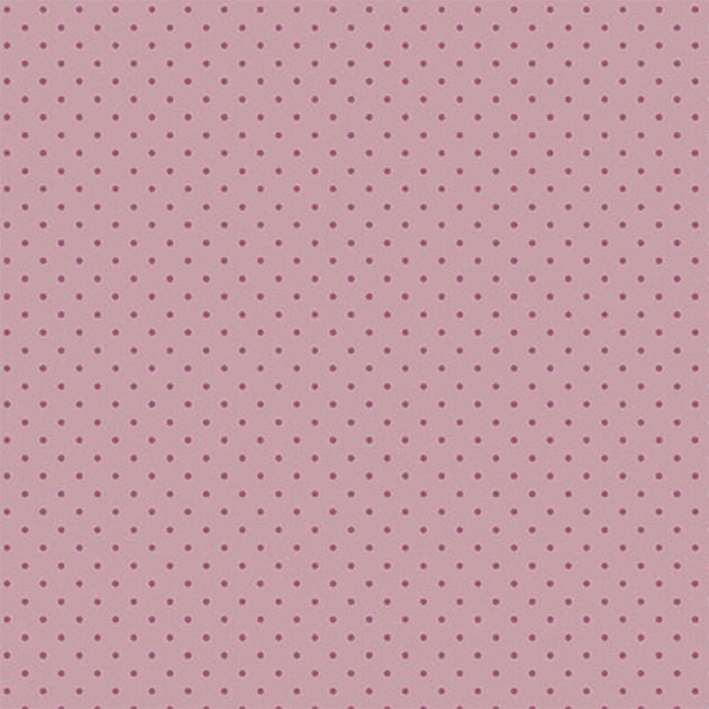 Purple fabric with evenly spaced darker purple polka dots.