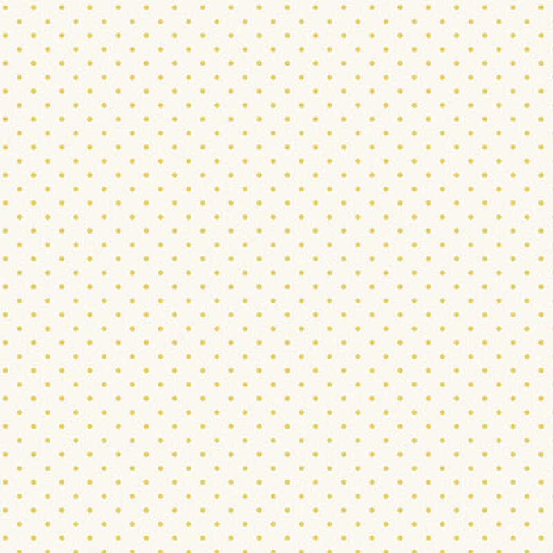 Light cream fabric with evenly spaced small yellow polka dots.