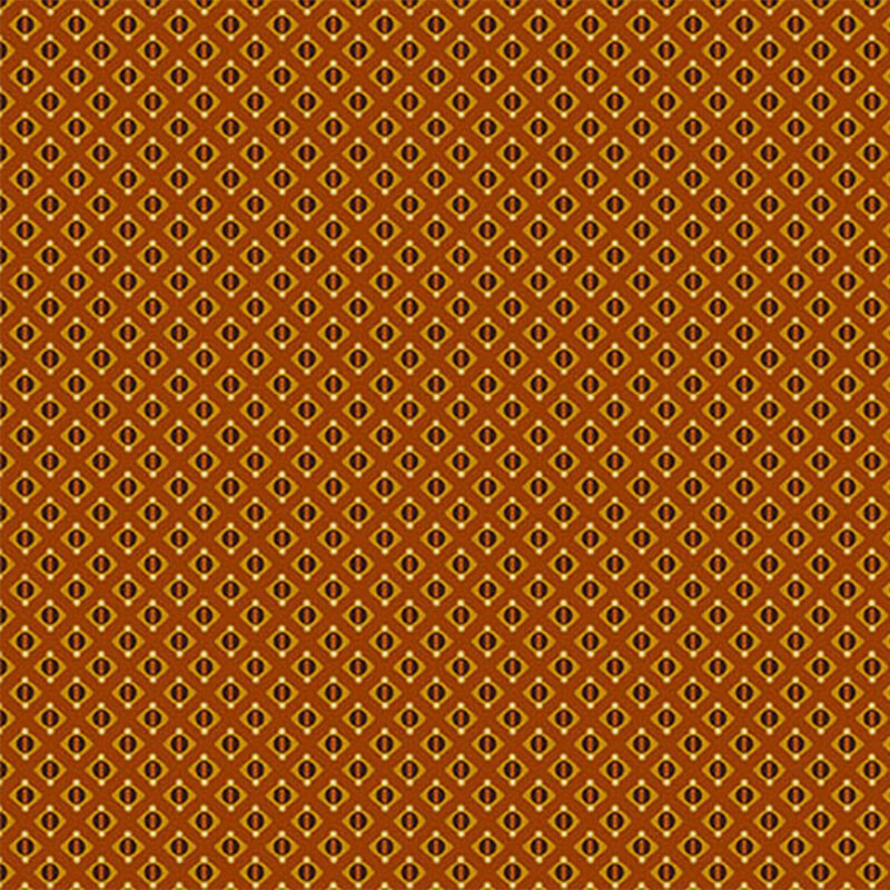 Repeating diamond pattern in shades of orange and yellow on a textured background.