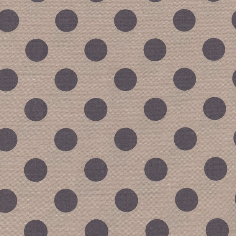 Light greige fabric with charcoal gray polka dots.