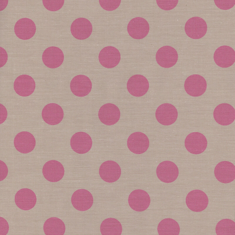 Light greige fabric with bubblegum pink polka dots.