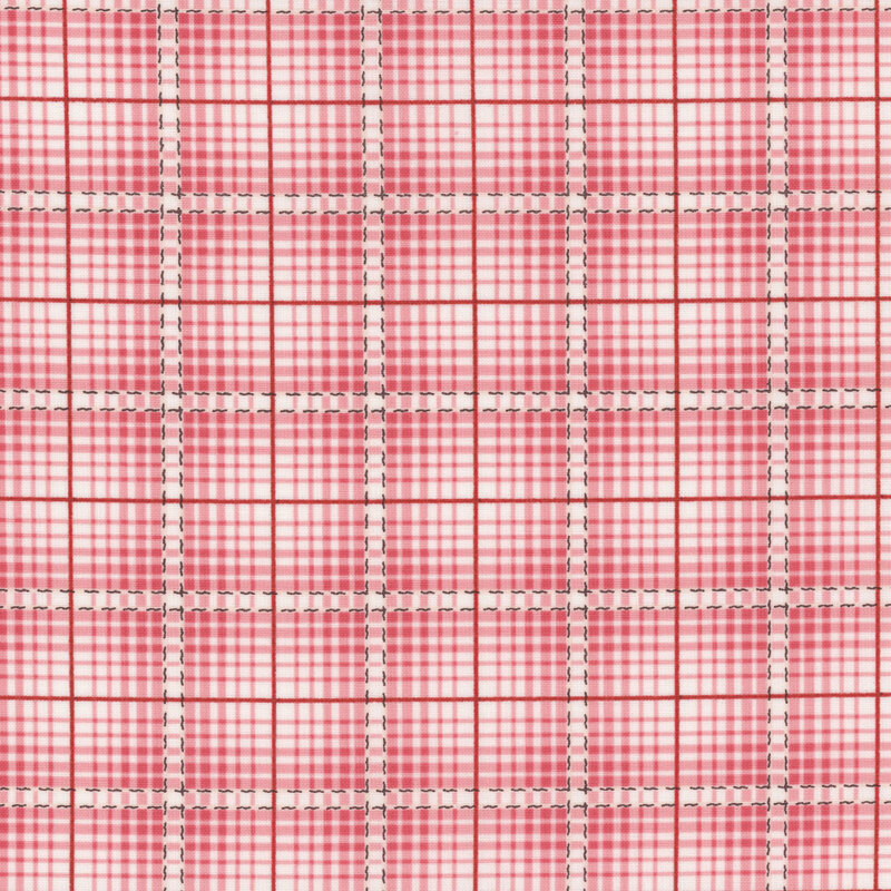 Red and white plaid pattern featuring small squares and a grid-like design.