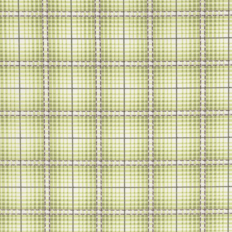 Light green plaid pattern with a grid design, featuring evenly spaced lines and squares.