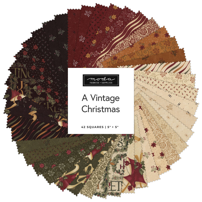 Colorful fabric squares arranged in a circular pattern, labeled A Vintage Christmas. 