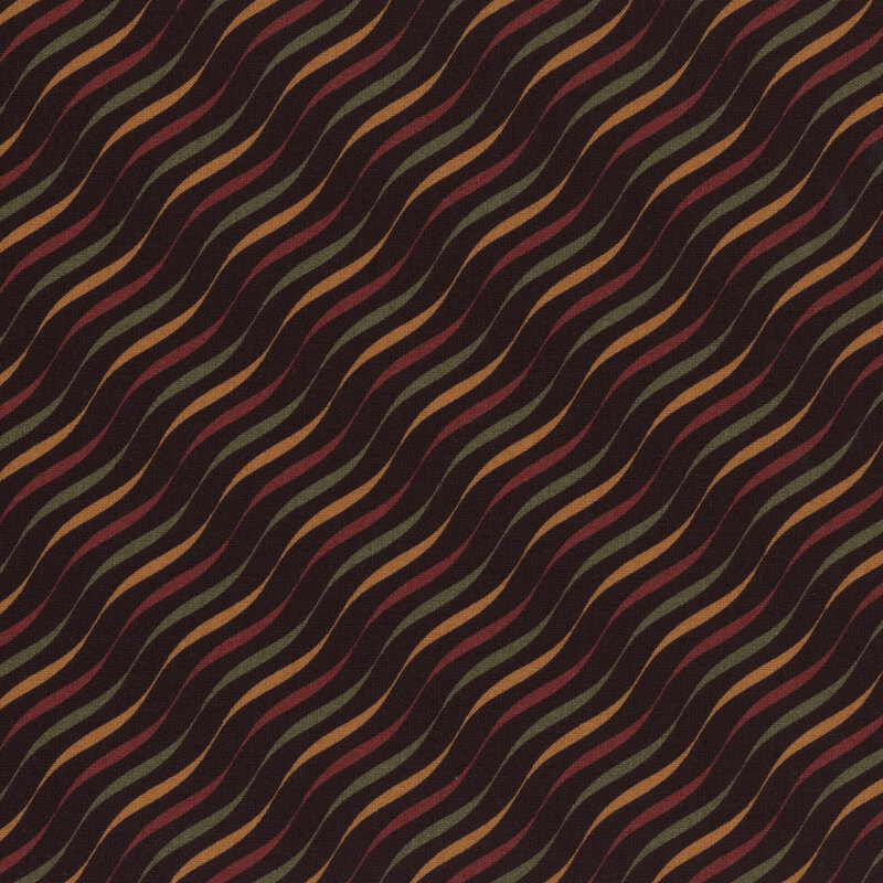 Abstract pattern of wavy lines in warm colors on a dark background.