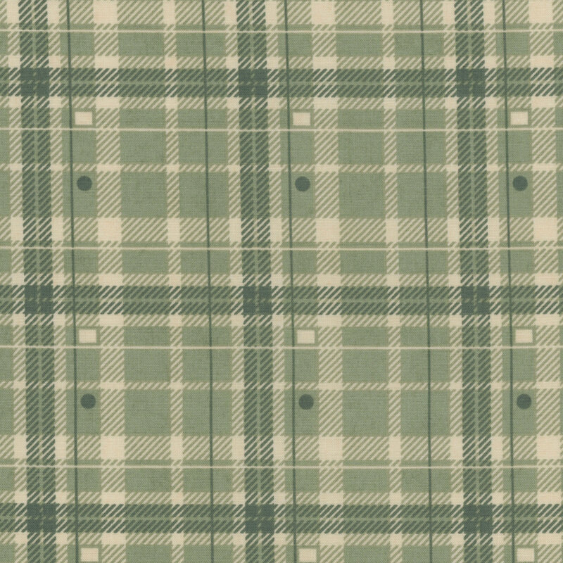 Sage and cream plaid pattern with dotted accents.