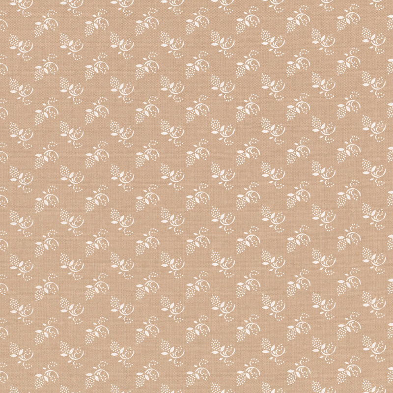 Light tan fabric with tossed white sprigs and dotted buds.