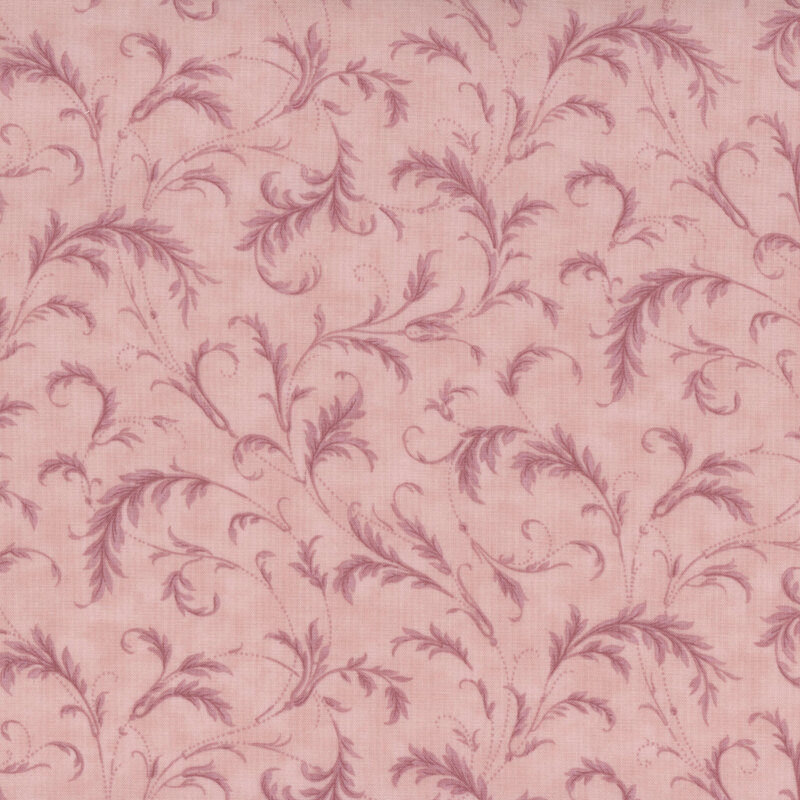 Light pink fabric with delicate darker pink leafy swirl patterns throughout.