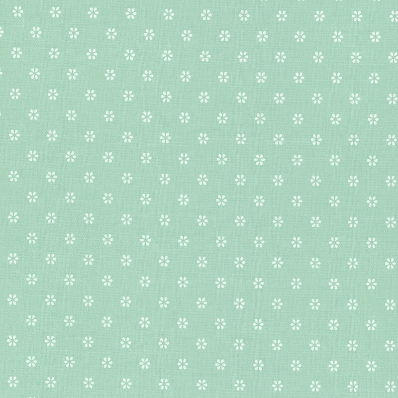 Light aqua fabric with a repeating pattern of small, subtle flower shapes.