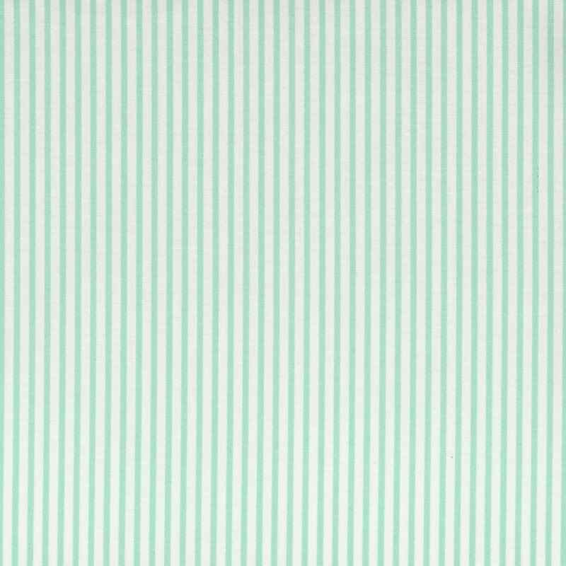 White and light aqua thinly striped fabric