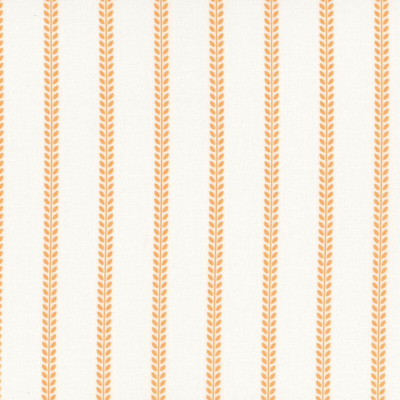 Repeating pattern of vertical orange leaf motifs on a white background.