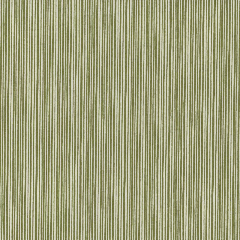 Fabric with vertical green and ivory stripes.