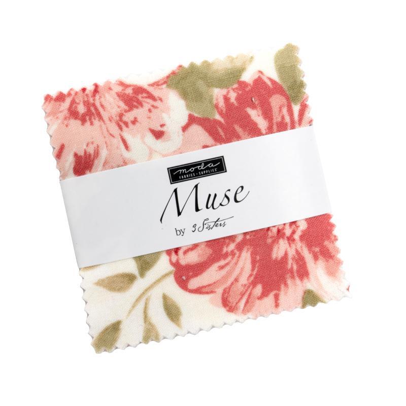 A circular arrangement of fabric squares in various colors and patterns with a central label reading Muse.