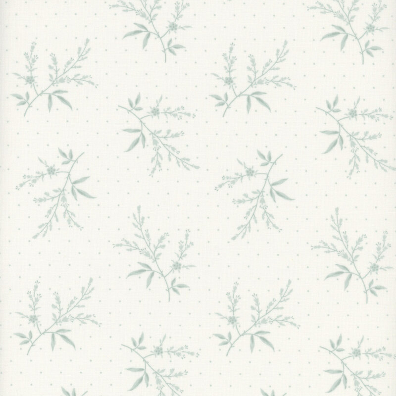 Lightly patterned fabric featuring pale blue botanical motifs on a soft cream background.