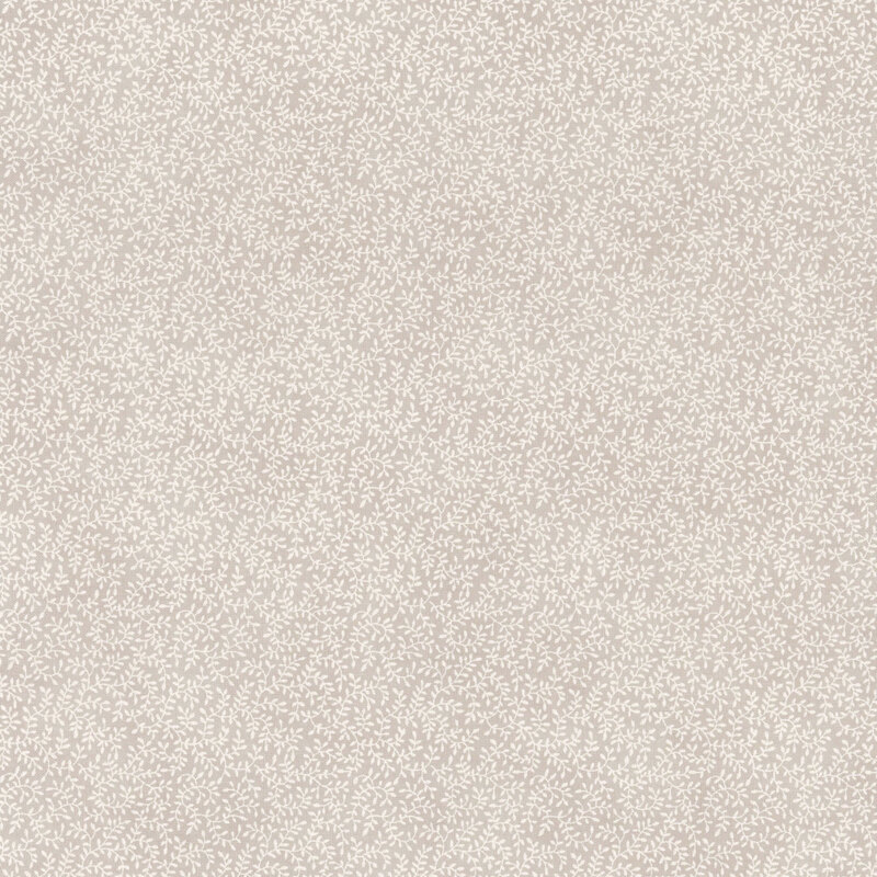 Mottled gray fabric with a tonal dense leaf pattern