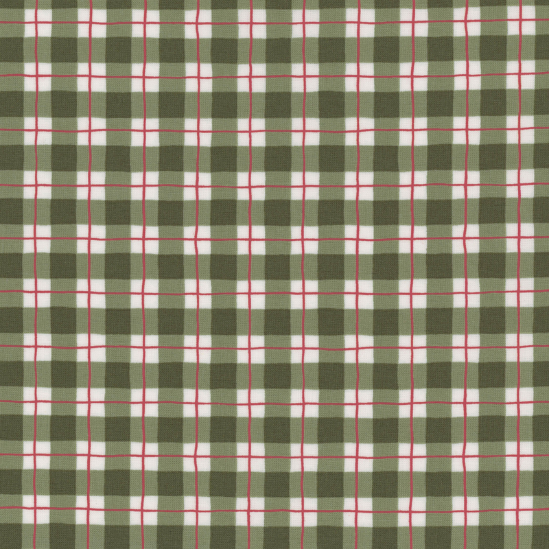 Green, red, and cream plaid fabric.