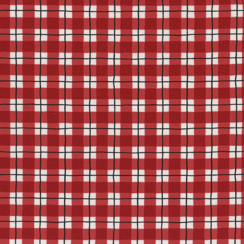 Red, black, and cream plaid fabric.