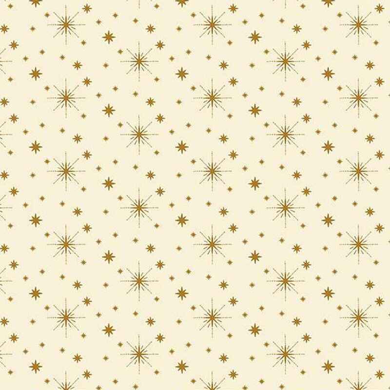 Cream fabric with various sized gold twinkling stars throughout