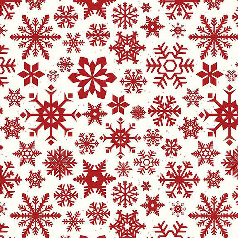 Red and white patterned background featuring various snowflake designs of different shapes and sizes.