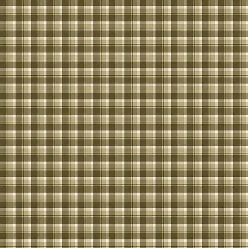 An olive green and cream plaid fabric