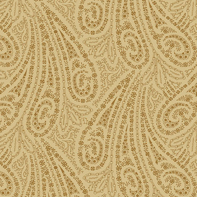 Light tan fabric with large, brown simplified paisley designs.