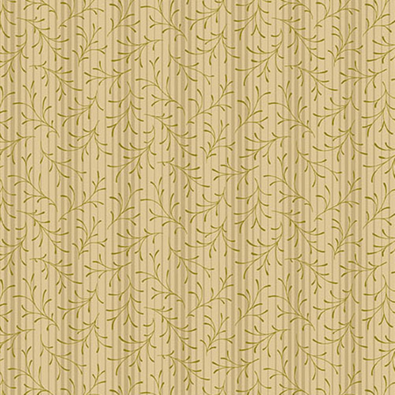 Light tan fabric with sprawling vines and tonal stripes.