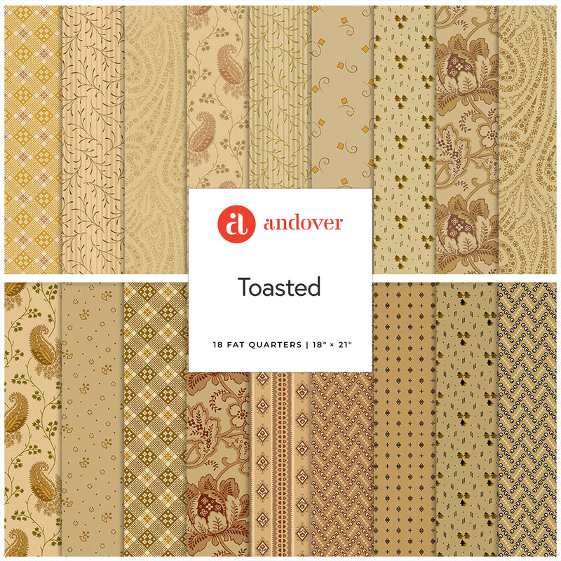 A collage of the neutral fabrics included in the Toasted FQ Set.