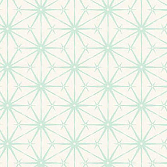 Light mint green geometric pattern with star-like shapes on a cream background.