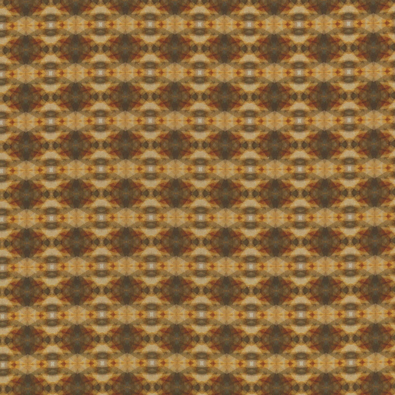 Abstract pattern featuring warm tones of brown and gold, creating a symmetrical design.