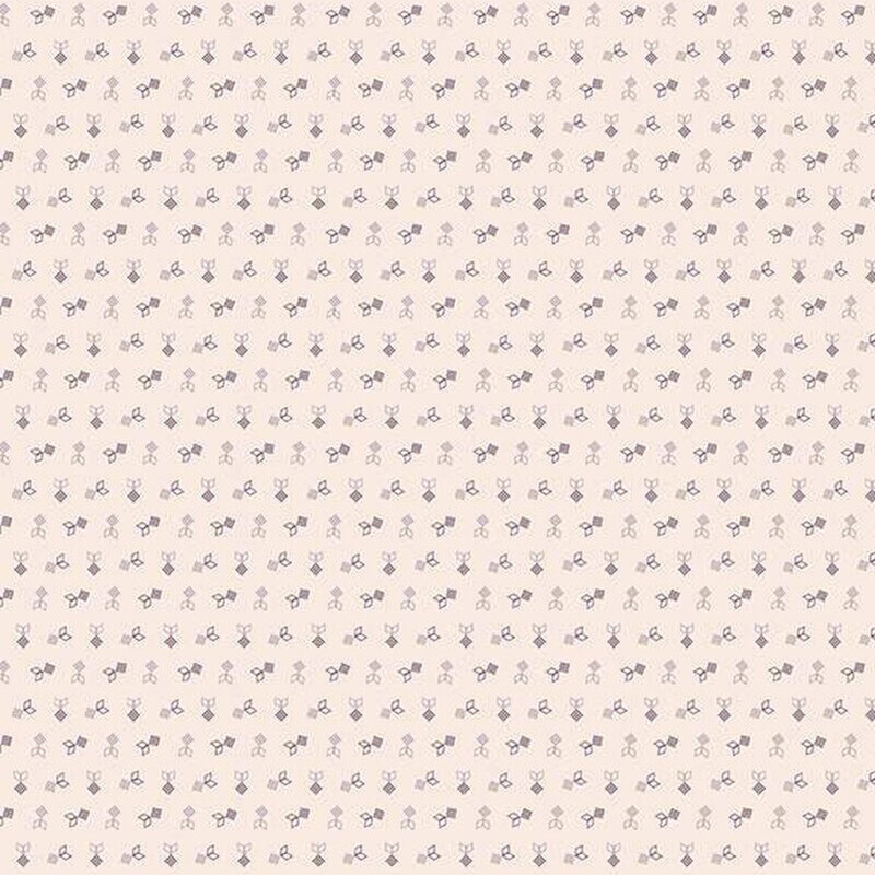 Light beige fabric pattern with small purple flowers arranged in a repetitive design.