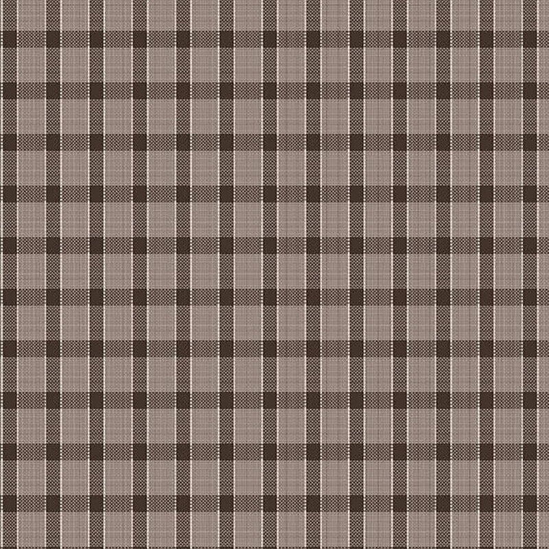 Fabric with a brown plaid design with thin white lines.