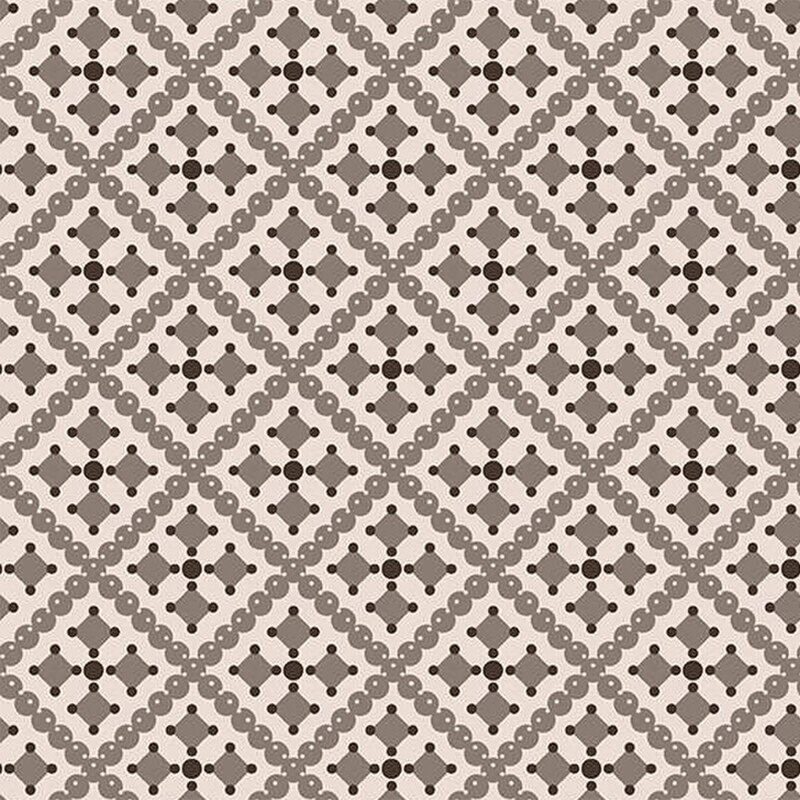 Geometric pattern with diamond shapes and circular accents in neutral tones.