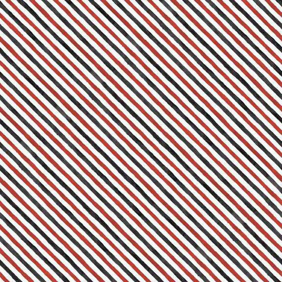 Fabric made of diagonal stripes in red, black, and white.