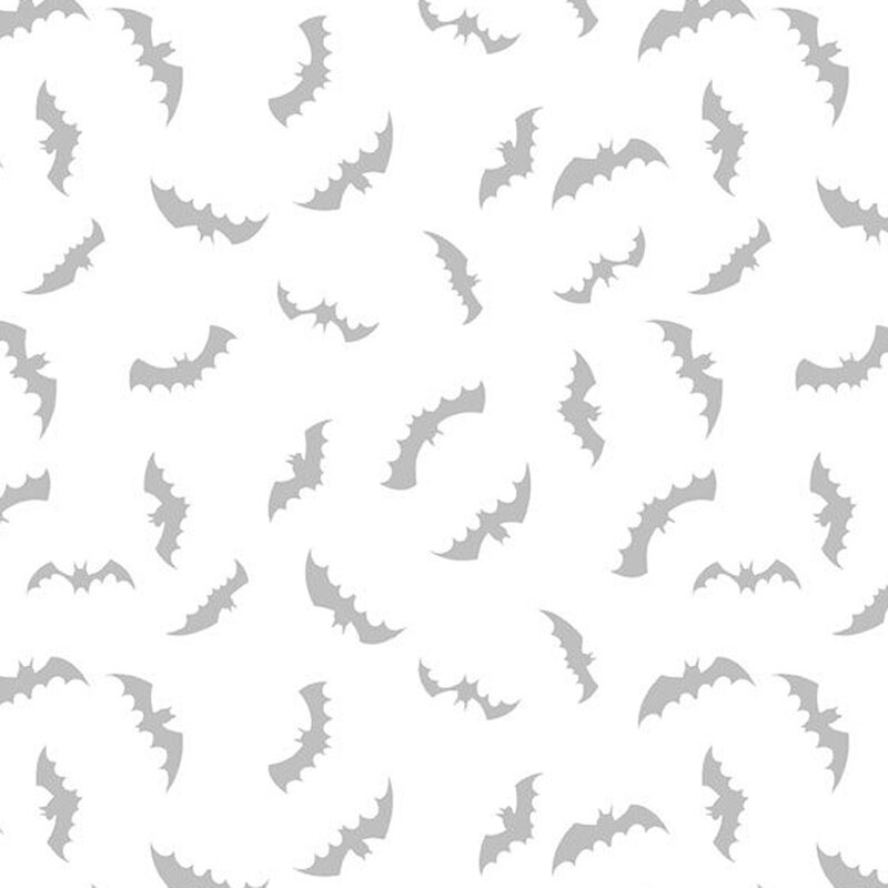 Pattern of scattered gray bats on a white background, creating a whimsical and spooky design.