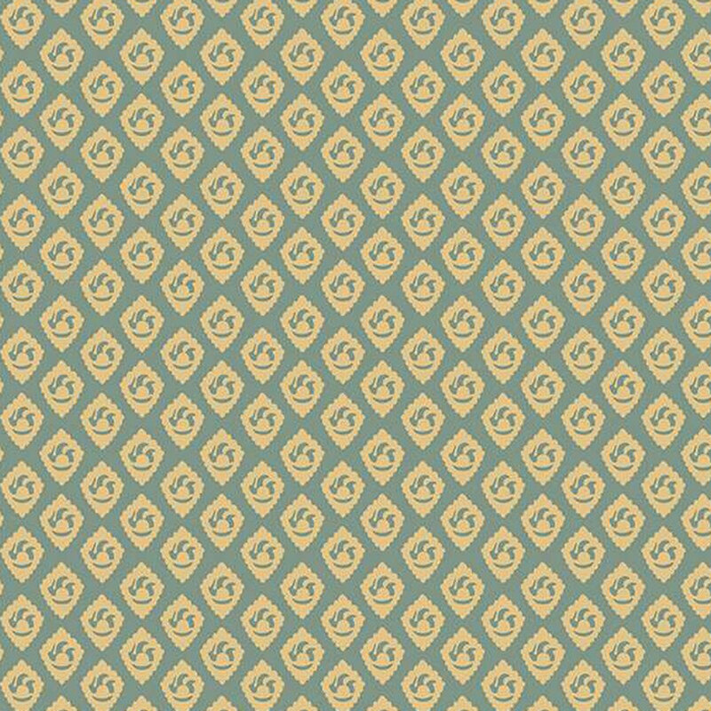 Khaki green fabric with golden diamond-shaped crests