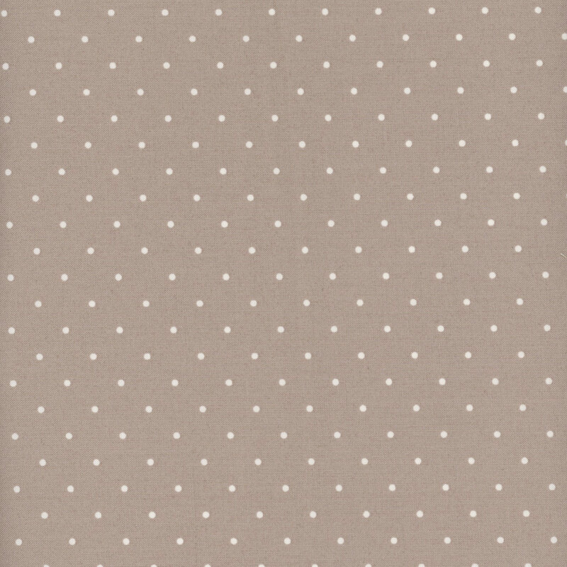 Dove gray fabric with white polka dots.