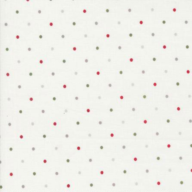 White fabric with festive-colored polka dots.