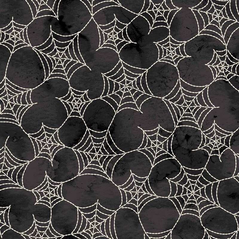 Pattern of white spider webs on a dark background, forming a repeating design.