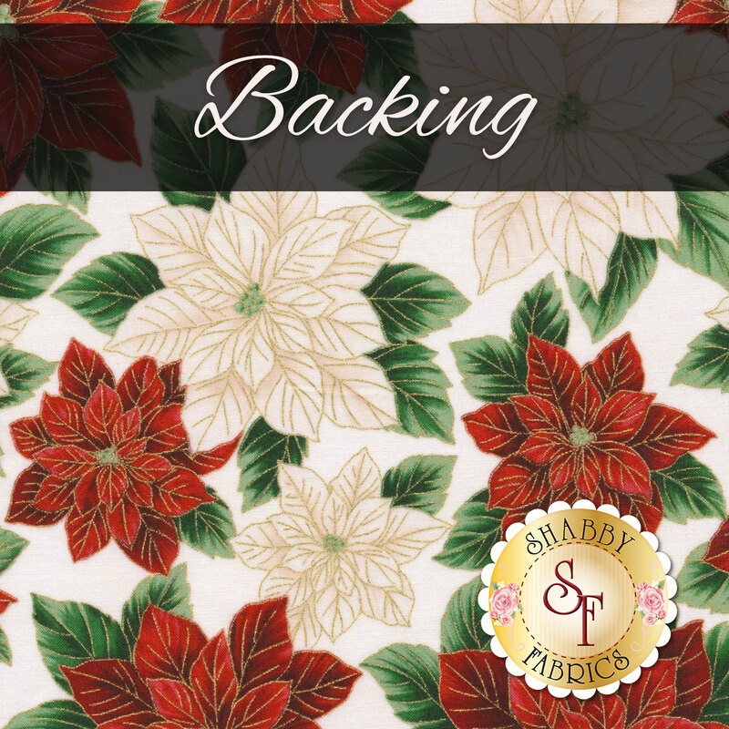 Cream fabric featuring red and white poinsettias with green leaves, labeled Backing.