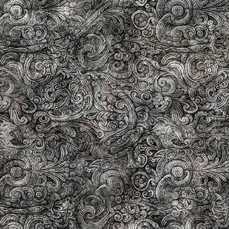 Abstract black and gray pattern with intricate swirling designs.