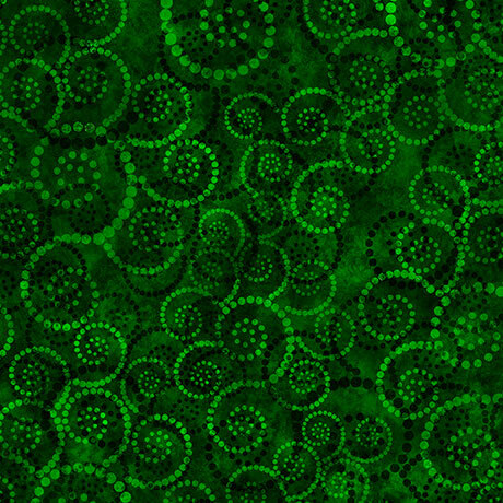 Grass green fabric with a tonal dotted swirl pattern.