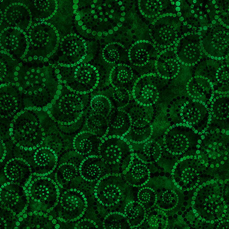 Dark green fabric with a tonal dotted swirl pattern.