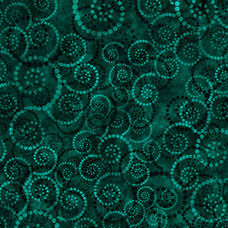 Dark teal fabric with a tonal dotted swirl pattern.