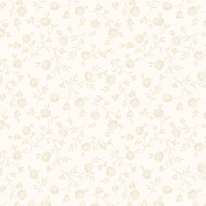 Delicate floral pattern in soft beige tones on a light cream background.