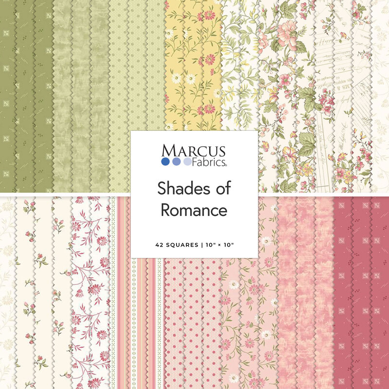 A collage of fabrics in pastel colors featuring floral patterns.