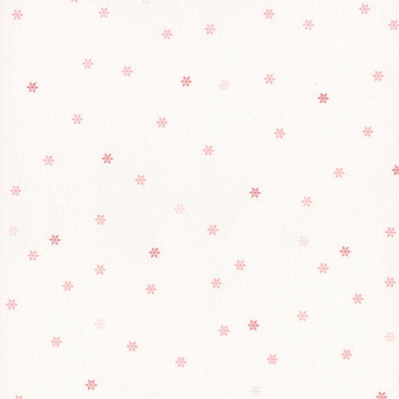 Light pink and red snowflakes scattered on a white background.