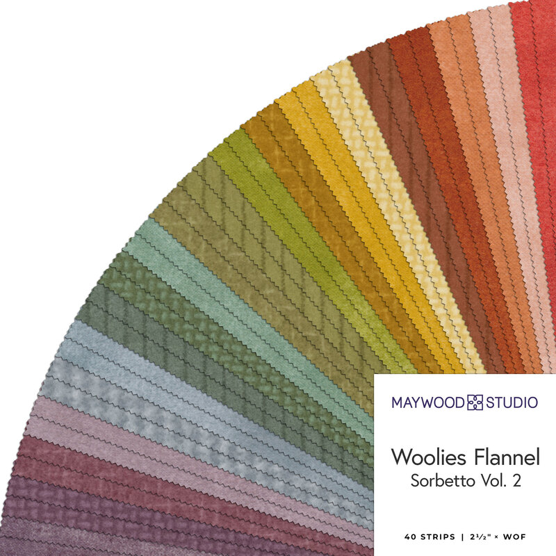 Collage of the Woolies Flannels prints included in the Sorbetto II Jelly Roll.